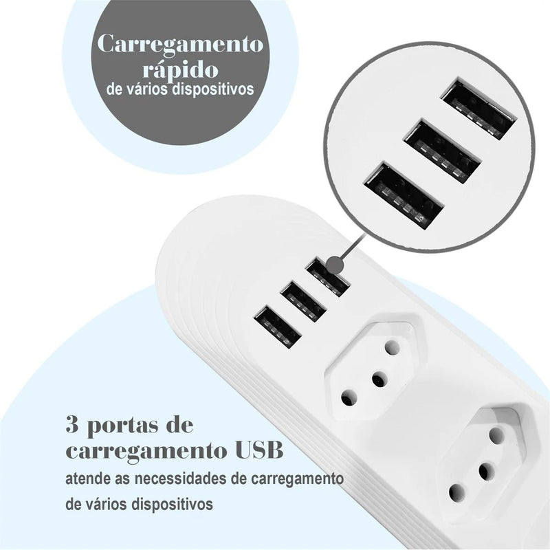 2M USB Socket Outlet, Line Filter, Plug, Extension Socket, Extensive Power Socket, Brazil Standard Retractable Socket Tower - Calango Ofertas