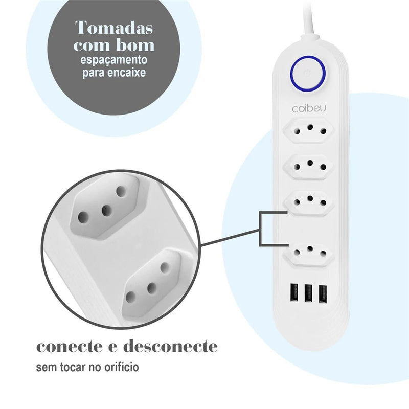 2M USB Socket Outlet, Line Filter, Plug, Extension Socket, Extensive Power Socket, Brazil Standard Retractable Socket Tower - Calango Ofertas