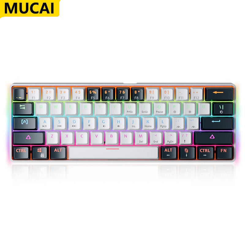 MUCAI MK61 USB Gaming Teclado mecânico vermelho Switch RGB retroiluminado Hot Swappable 61 teclas com fio cabo destacável