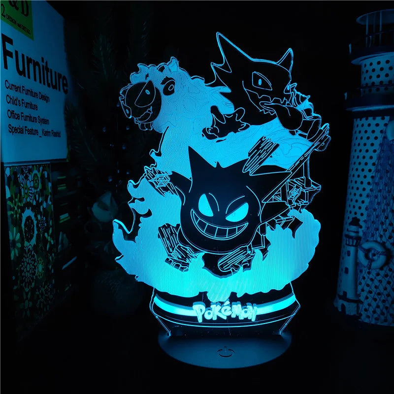 Pokemon Gengar Haunter Gastly 3D Lâmpada Anime LED Luz Noturna USB Mudança de Cor Luminaria Ilusão Dormir Lâmpadas de Mesa Presente para Crianças