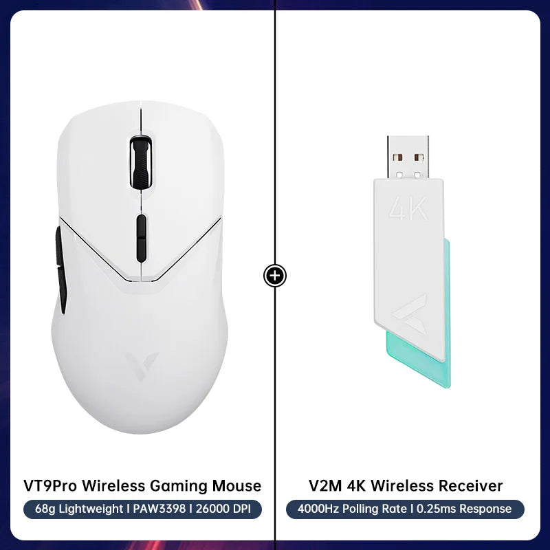 Rapoo VT9PRO 68g Ultra-Light Dual Mode Wireless Gaming Mouse Esports Grade Performance PAW3398 Sensor 26000DPI 1ms Response Time