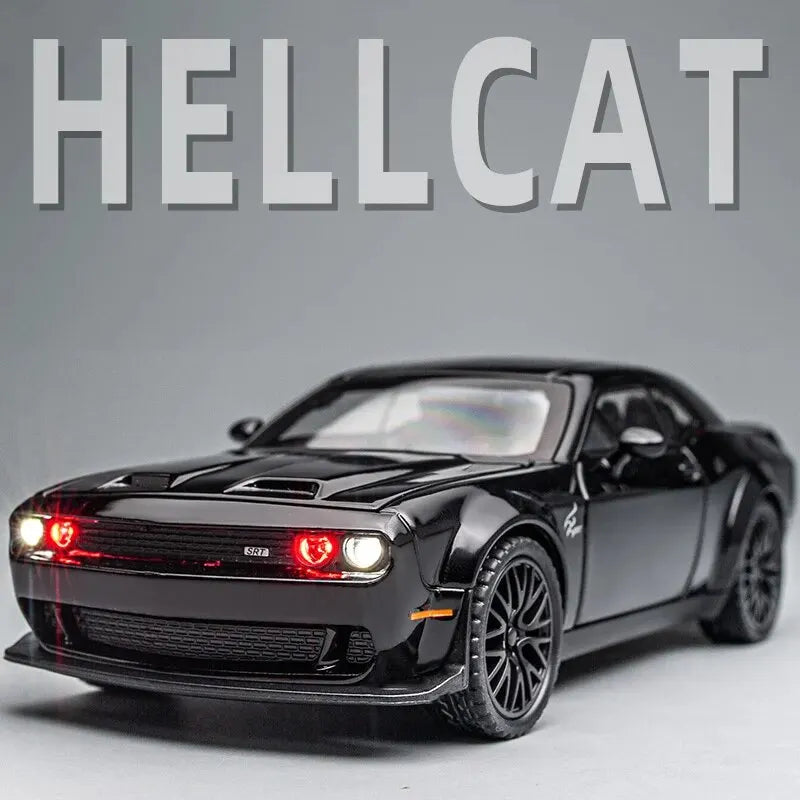 Dodge Challenger Hellcat Toy Car para 1: 32 Escala Die Cast Metal Cars Toy Pull Back Hellcat Modelo Carros com Som e Luz Hellc