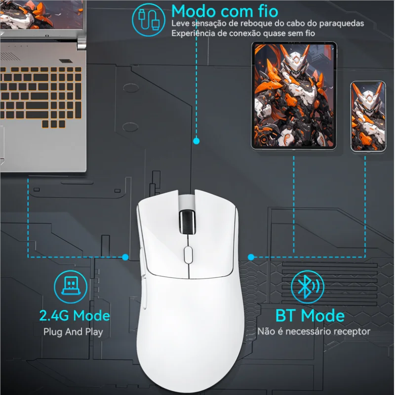 Mouse Bluetooth Attack Shark R1 1000Hz, 18000dpi, PAW3311, conexão Tri-mode, mouse para jogos Macro