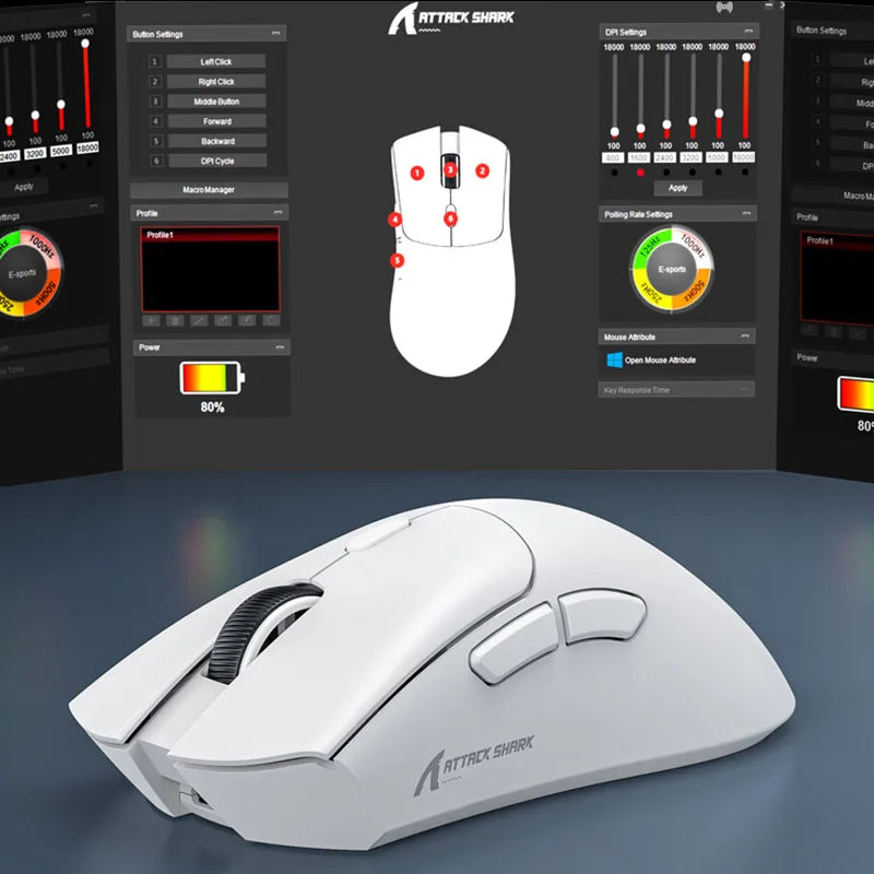 Mouse Bluetooth Attack Shark R1 1000Hz, 18000dpi, PAW3311, conexão Tri-mode, mouse para jogos Macro