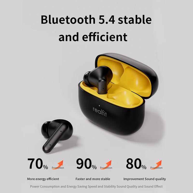 Realfit F3 ANC Cancelamento de Ruído Ativo Fones de Ouvido Bluetooth ENC Call HIFI Estéreo Superb Bass Fones de Ouvido Sem Fio Esporte Jogos