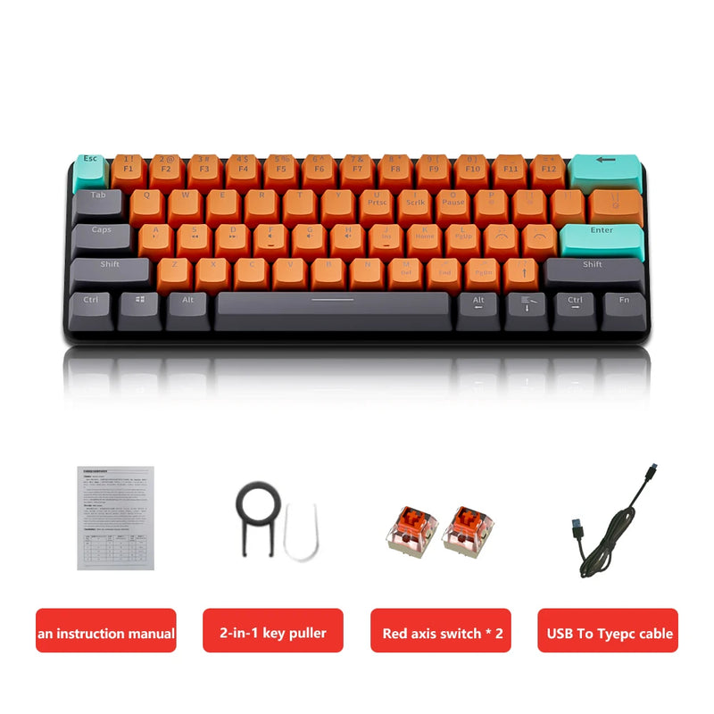 MUCAI MKA610 USB Mini Teclado Mecânico para Jogos com Fio Interruptor Vermelho 61 Teclas Gamer para Computador PC Laptop Cabo Destacável