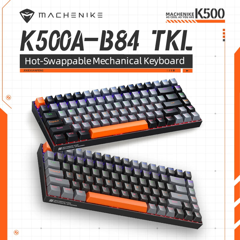 Teclado mecânico Machenike K500A-B84 75% TKL Hot-Swappable teclado para jogos com fio retroiluminado de 6 cores 84 teclas para PC Gamers Laptop