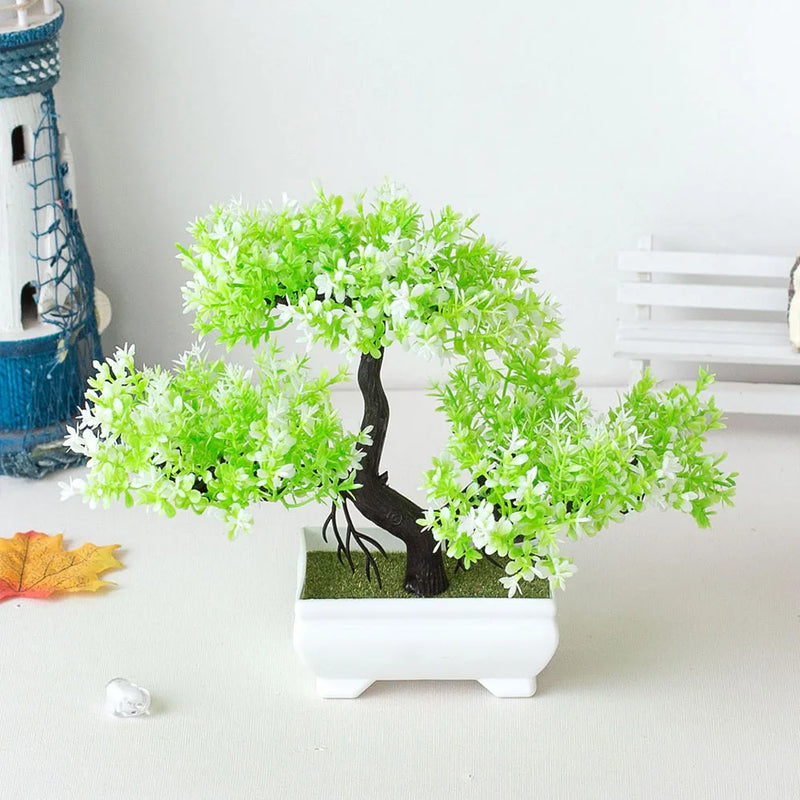 Plantas de plástico artificiais Bonsai Pequeno vaso de árvore Planta falsa Vaso de flores Arranjo de jardim Enfeites Sala Decoração de mesa para casa