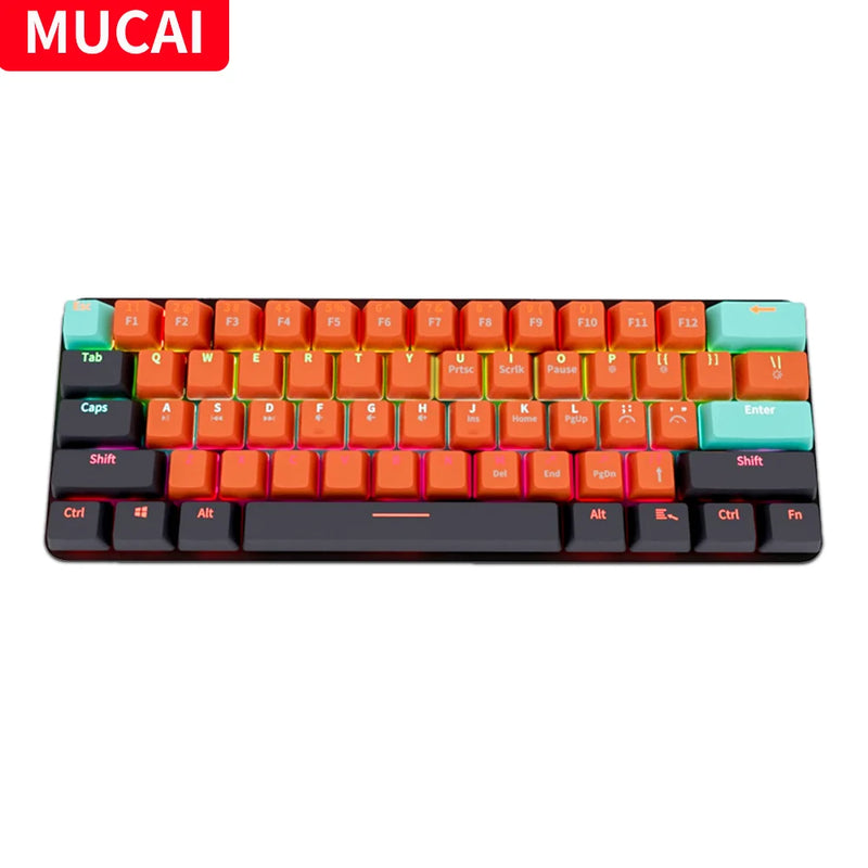 MUCAI MKA610 USB Mini Teclado Mecânico para Jogos com Fio Interruptor Vermelho 61 Teclas Gamer para Computador PC Laptop Cabo Destacável