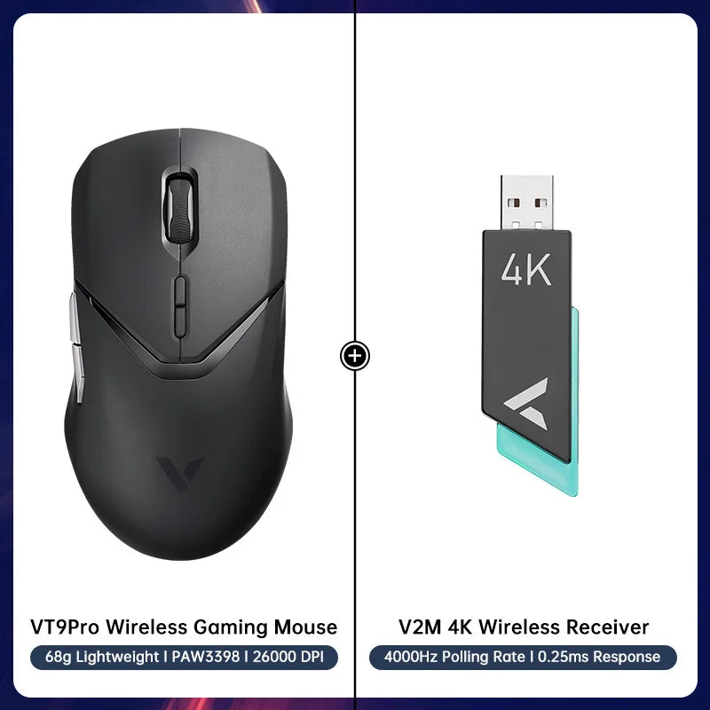 Rapoo VT9PRO 68g Ultra-Light Dual Mode Wireless Gaming Mouse Esports Grade Performance PAW3398 Sensor 26000DPI 1ms Response Time