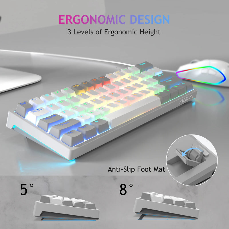 AULA-RGB 60 por cento teclado mecânico com fio, mini USB compacto