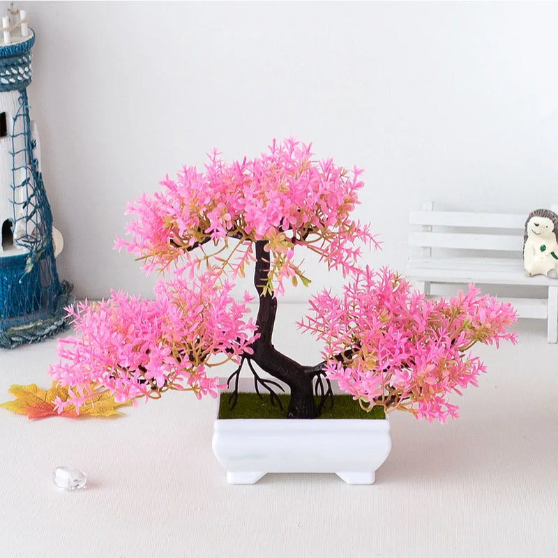 Plantas de plástico artificiais Bonsai Pequeno vaso de árvore Planta falsa Vaso de flores Arranjo de jardim Enfeites Sala Decoração de mesa para casa