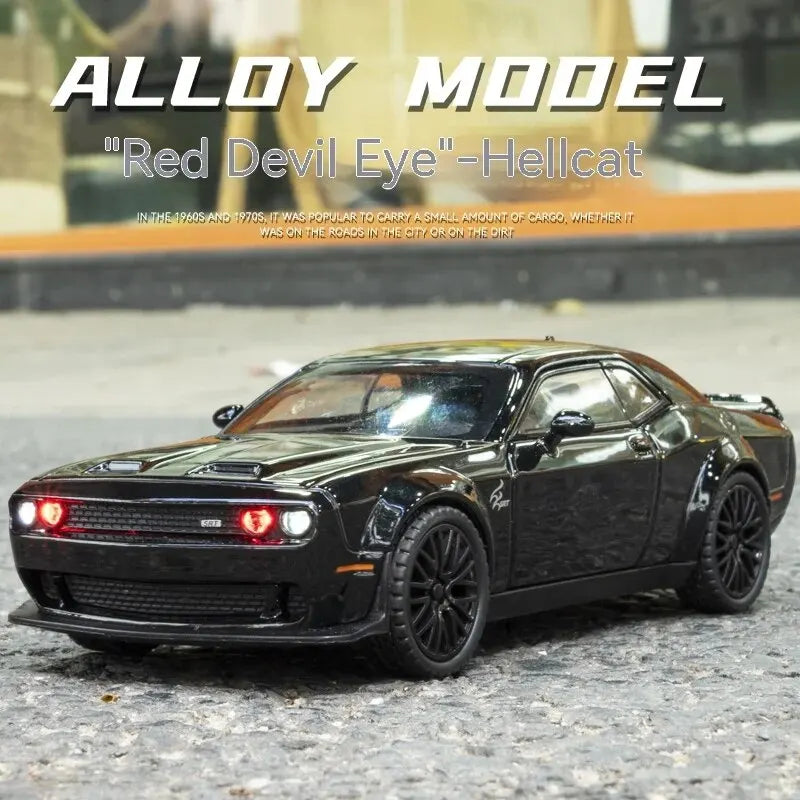 Dodge Challenger Hellcat Toy Car para 1: 32 Escala Die Cast Metal Cars Toy Pull Back Hellcat Modelo Carros com Som e Luz Hellc