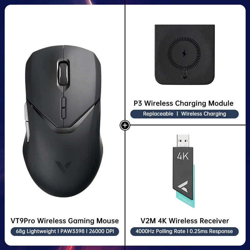 Rapoo VT9PRO 68g Ultra-Light Dual Mode Wireless Gaming Mouse Esports Grade Performance PAW3398 Sensor 26000DPI 1ms Response Time