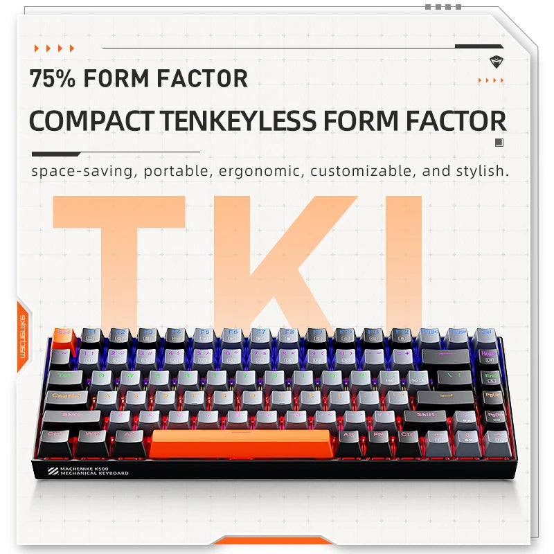 Teclado mecânico Machenike K500A-B84 75% TKL Hot-Swappable teclado para jogos com fio retroiluminado de 6 cores 84 teclas para PC Gamers Laptop