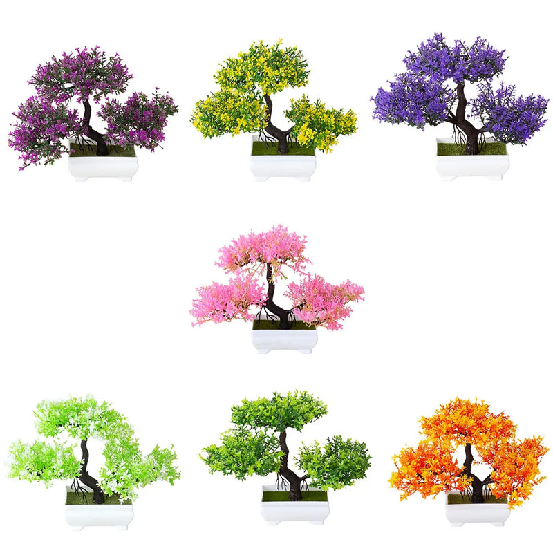 Plantas de plástico artificiais Bonsai Pequeno vaso de árvore Planta falsa Vaso de flores Arranjo de jardim Enfeites Sala Decoração de mesa para casa