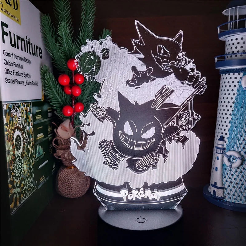 Pokemon Gengar Haunter Gastly 3D Lâmpada Anime LED Luz Noturna USB Mudança de Cor Luminaria Ilusão Dormir Lâmpadas de Mesa Presente para Crianças